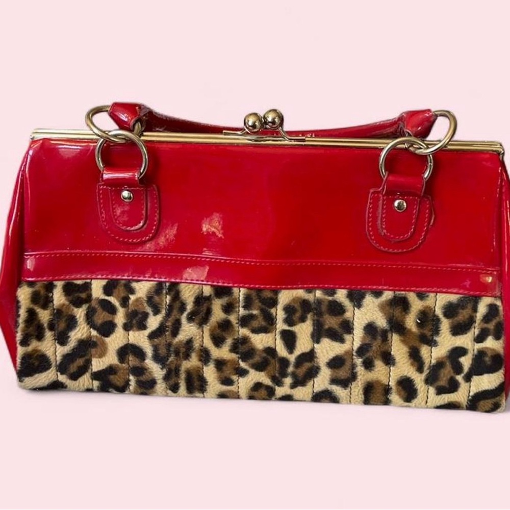 Vintage Lux de Ville Red for Pimp Couture Patent & Leopard-Print - Picture 2 of 8